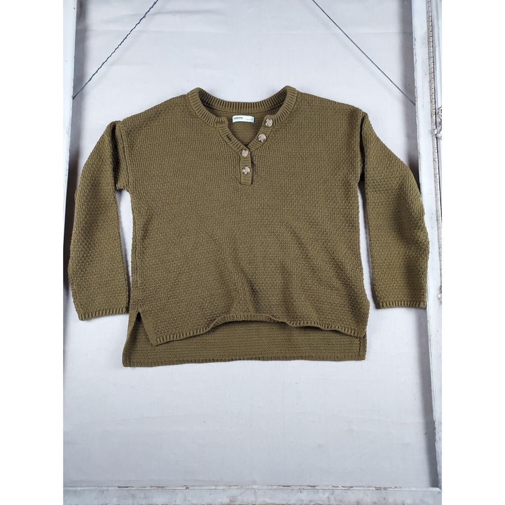 Sonoma Goods For Life Women's Medium Olive Henley Sweater Cotton Blend